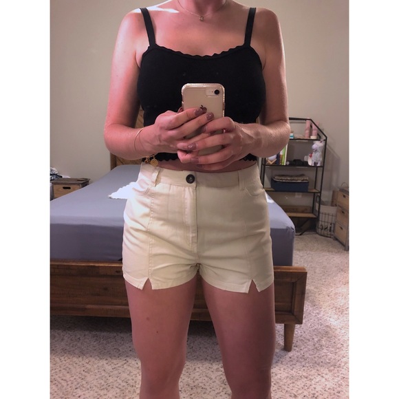 Francine Split-Hem Cream Shorts - Picture 1 of 4